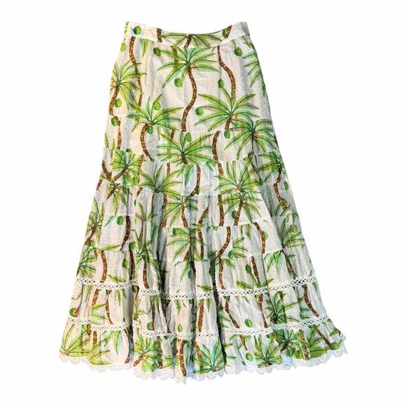 FARM Rio Dresses & Skirts - FARM Rio Tropical Palm Tree Print Tiered Maxi Skirt S Boho Summer Flowy Cotton